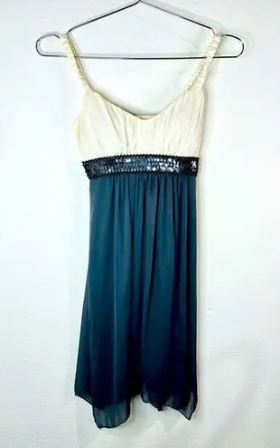 Sweet Storm Off White with Grey Sequin Size Small Y2K Formal Mini Dress Sheer