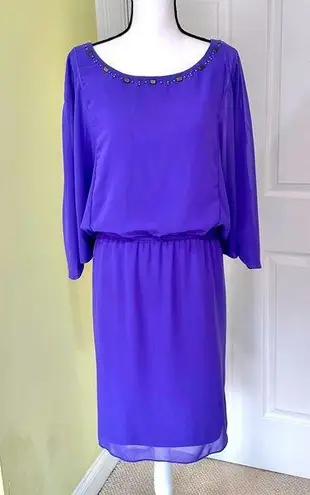 Coldwater Creek Purple Midi Dress with Beaded Neckline Size 14