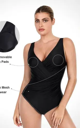 Popilush Deep-V Neck One-Piece Shapewear Swimsuit