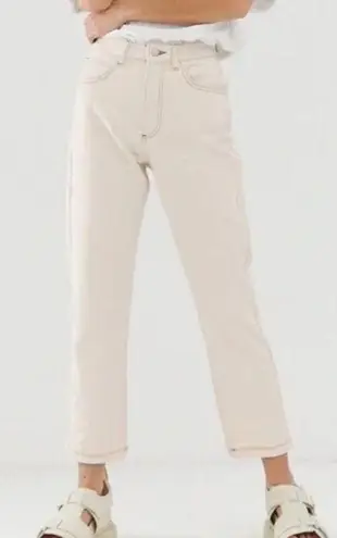 Reclaimed Vintage Ecru Cream Brown Stitching 90s Tapered Mom Fit Jeans 4 Tan