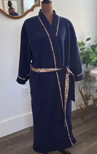 Vintage Amanda Stewart Terry Cloth Robe Womens Medium Blue Baroque Trimmed