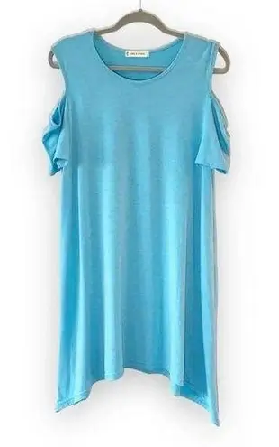 Jon & anna New York Sky Blue Cold Shoulder Dress L Beach Coverup Vacay Cruise Lg