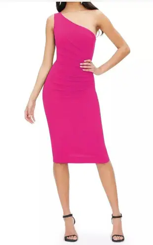 Dress the Population NWT Martine Stretch One Shoulder Dress Fuchsia Large