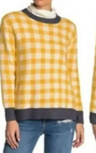 Susina yellow buffalo check cozy crewneck sweater small Yellow