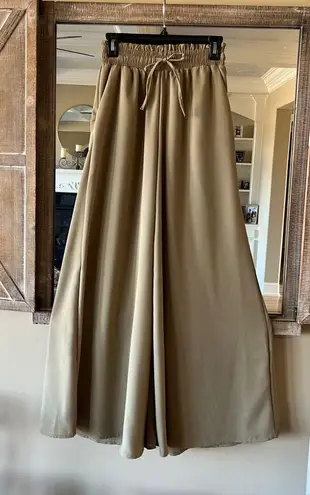 High Waist Wide Leg Palazzo Culottes Loose Pants Womens Small Olive Green Tan