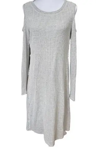 Sol Angeles Anthropologie Cold Shoulder Waffle Knit Midi Dress Gray Size Medium