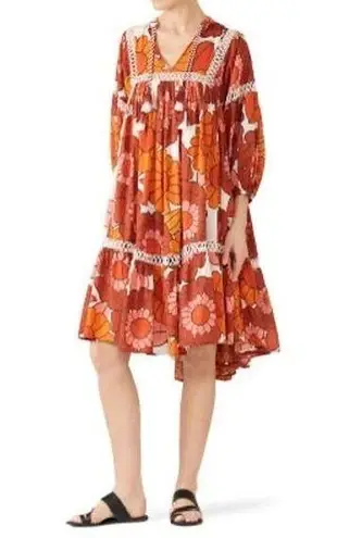 The Bar DODO OR Nell Burnt Orange White Floral Lace Cutout Oversized Dress Size S