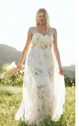 Maniju Ellen Floral Tulle Maxi Dress Bridal Size M