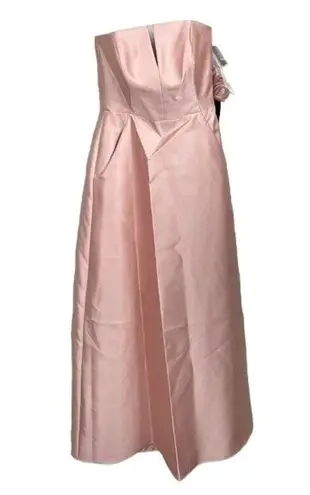 Alfred Sung NWT Strapless Notch Satin Twill Maxi Dress Pockets 2 Toasted Sugar