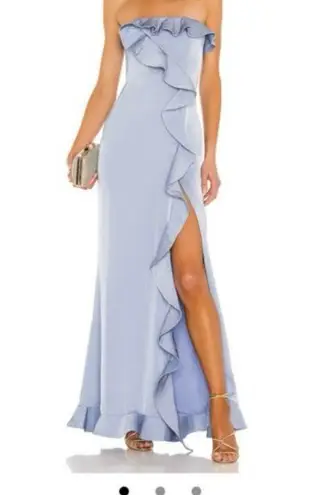 NBD  Luna Gown Blue Ruffle with Leg Slit NEW