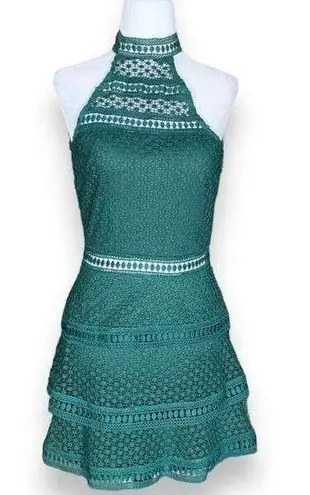 Pretty Little Thing  Dress Emerald Green Lace Tiered Bodycon Sleeveless Mini