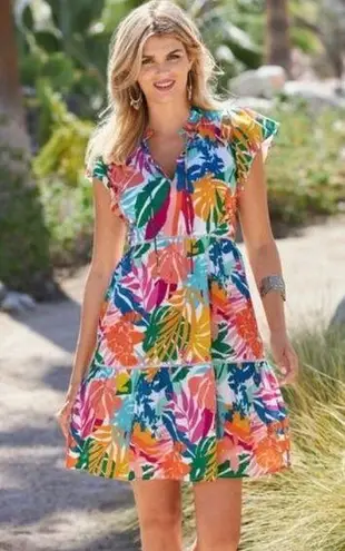 Boston Proper Abstract Forest Tiered Shift Dress Size M Resort Tropical Vacation