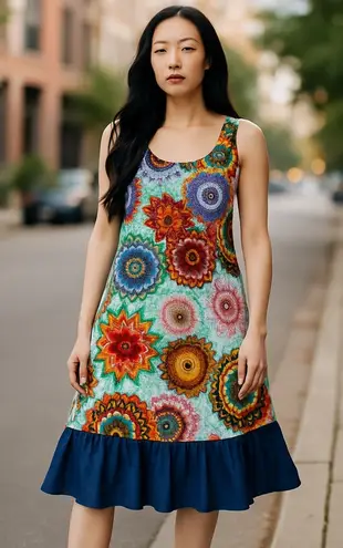Vivienne Tam Vintage bright mandala mini dress tank style