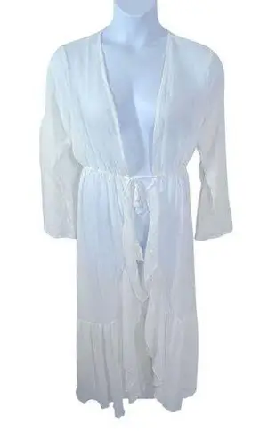 SheIn  White Sheer Long Ruffle Accent Bridal Robe or Beach Cover Up Size Large