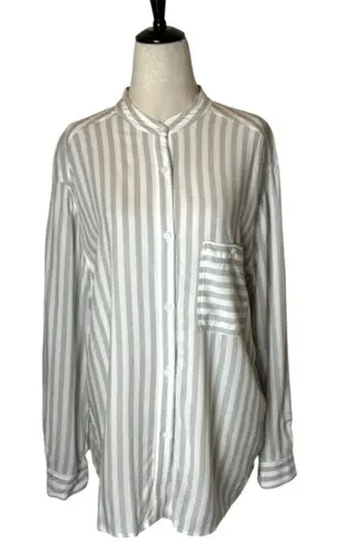 Rails Shirt Women Large Ivory Tan Stripe Rayon Crew Neck Button Down Blouse