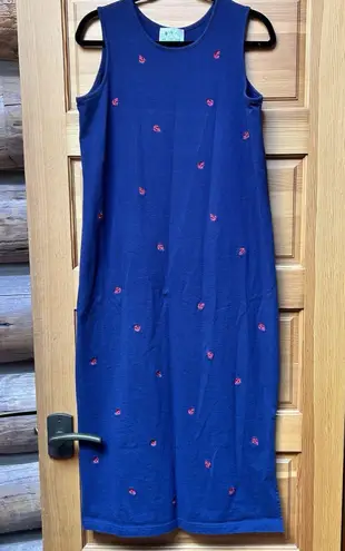 Quacker Factory Women's Embroidered Anchors Navy Blue Nautical Tank Dress Medium