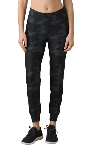 prAna New NWT Womens Pants Layna Joggers M Black Gray Camo HIgh Rise Waist Silky