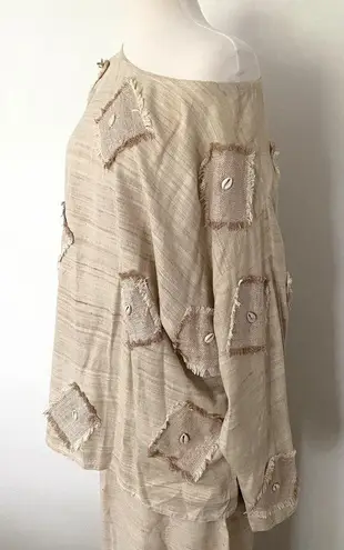 ASHRO Two Piece Top and Skirt Silk Cotton Blend Shell Lagenlook Sz M Tan Size M