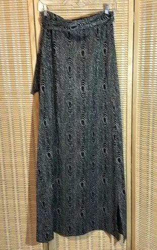 Kristina Fashions Vintage 1980s Black & Silver Metallic Belted Maxi Skirt 11/12