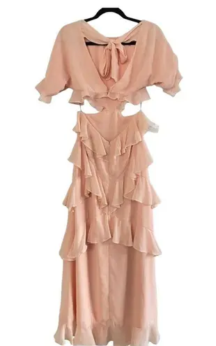 Fame and Partners Marissa Ruffle Maxi Dress Pale Pink Lined Boho Size 2 NWT