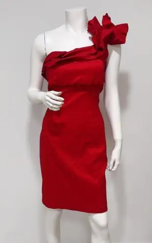 Snap Women's Red Taffeta Stretch One Shoulder Ruffled Cocktail Dress Size 13