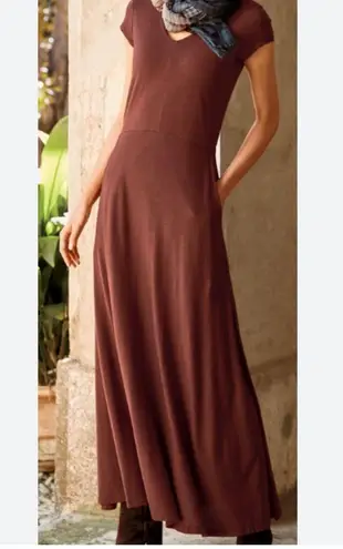 Peruvian Connection Burgundy V-Neck Short Sleeve Sundress Maxi size S