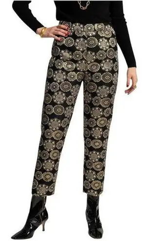 Frances Valentine Lucy Jacquard Black and Gold Ankle Pants 8