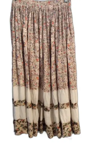 None Vintage BoHo Floral Elastic Waist Maxi Skirt France Cottagecore