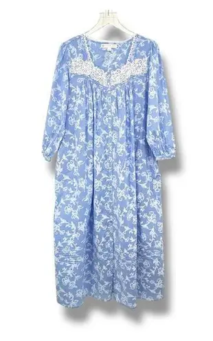 Eileen West ballet nightgown women's small blue floral embroidered button front