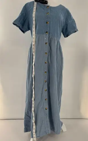 VTG L.L. Bean Dress Midi Short Sleeve Button Front Denim Sz 10 Cottagecore Blue