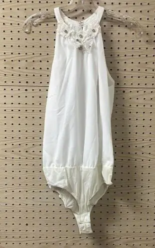 Badgley Mischka Belle white Racerback Bodysuit open back bridal wedding