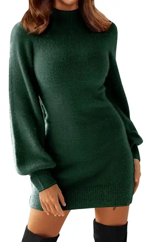Women's Mock Neck Ribbed Long Sleeve Bodycon Pullover Cute Mini Sweater Dress Green Size M