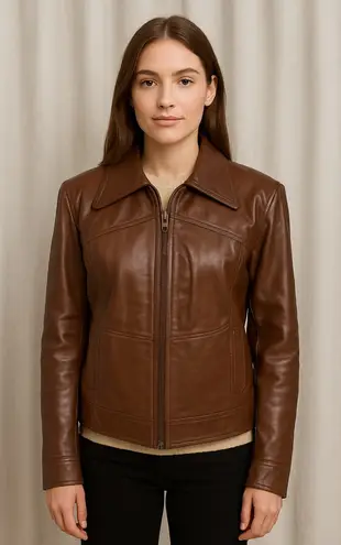 Brazilia by D&H women’s genuine leather jacket, size 42 in rich chocolate brown