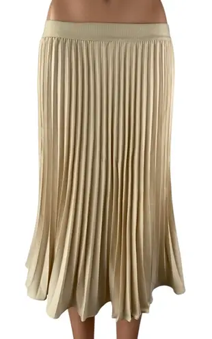 Grace Karin Womens Beige Satin Mid Waist Midi Pleated Flared A-Line Skirt Size S