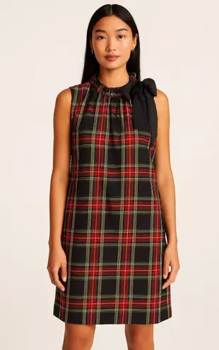 J.Crew Plaid Sleeveless Shift Dress Red Tartan Bow Neck Size 6