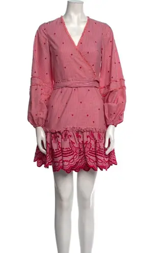Alexis Alzena Red White Gingham Embroidered Wrap Mini Dress Size XS