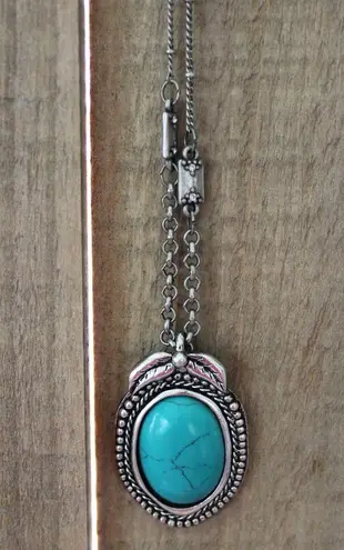 American Eagle AEO Turquoise Stone Necklace Pendant Deco Chain