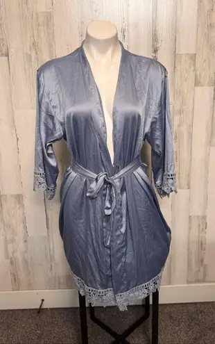 Mother of the Bride Blue Satin Lace Trim Robe Size undefined