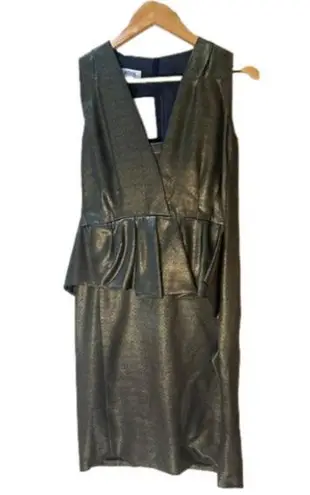 Moschino metallic dark green shimmery v neck style peplum cocktail dress sz 10