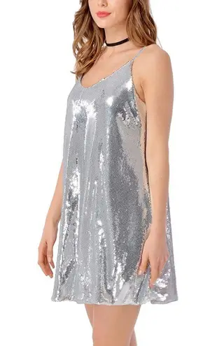 Silver Sequin Slip On Sweetheart Dress