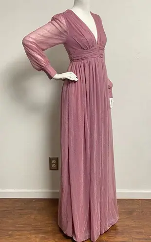 Faeriesty Dusty Rose VNeck Shear Long Sleeve Bridesmaid Dress Ruched A
