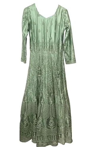 Mint Green Embroidered Anarkali Gown – Indian Pakistani Party Dress