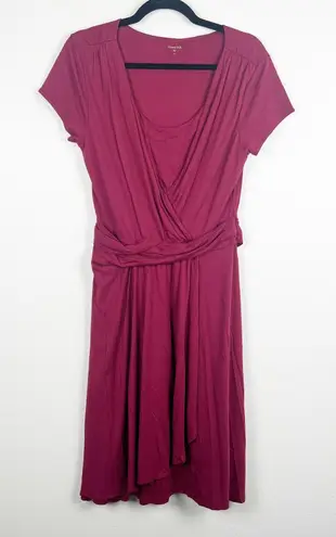Garnet Hill Women's Gathered Waist Dress Burgundy Sz M