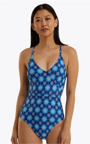 Draper James NEW Draper James Crossover Nassau Navy Blue Multi One Piece Swimsuit XL UPF 50