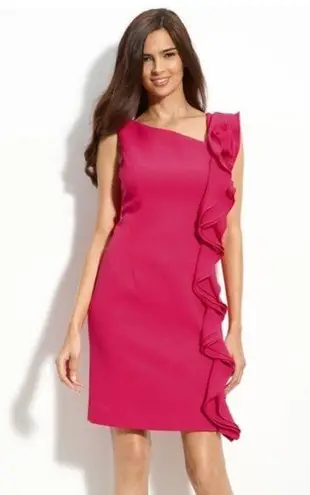 TERI JON Rickie Freeman Pink Crepe Side Ruffle MOB Cocktail Dress Size 4