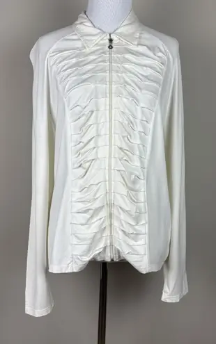 Carlo Colucci Cardigan Jacket Womens 46 Ivory Full Zip Up Pleated Long Sleeve XL