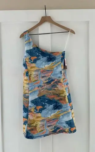 DSG Twitch + Allison Momentum One Shoulder Dress in Crater Lake Multi Size M NWT Blue Size M