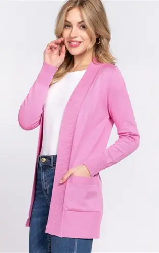 Active Basic Ribbed Trim Open Front Cardigan