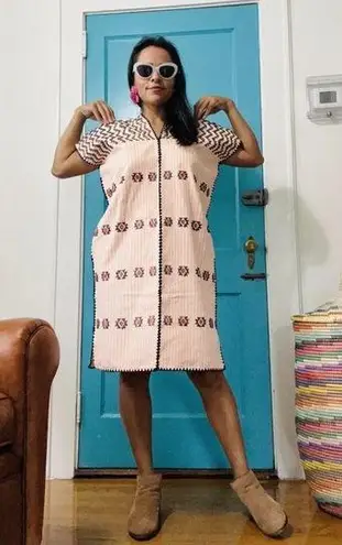 Kaftan Handwoven dress Mexican huipil Pinstripe Orange White like Pippa Holt Size undefined