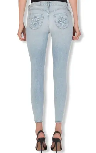 Siwy Hannah Skinny Light Wash Embroidered Quote Distressed Jeans 7 Day Weekend Size 27